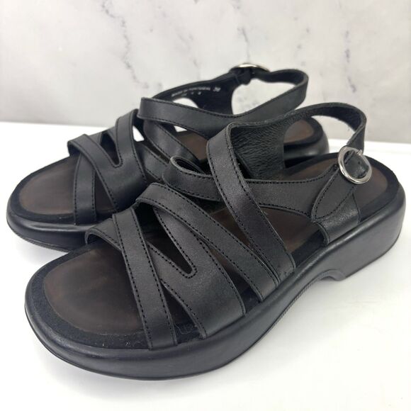 Dansko Lolita Sandal Leather Womens 36 6 Blk Slingback Strappy Rocker Block Heel - Picture 3 of 16